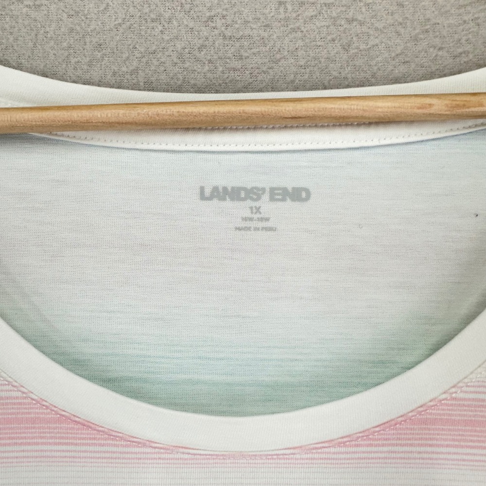 Lands' End T-Shirt Womens 1X Striped Rainbow Scoop Neck Short Sleeve - Picture 3 of 7